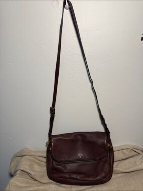 Fossil Pebbled Leather Crossbody in Burgundy with Gold Hardware